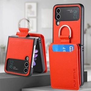 For Samsung Galaxy Z Flip4 Yüzük Lychee Deseni Cüzdan Cep Telefonu Kılıfları (Yurt Dışından)