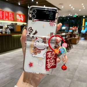 For Samsung Galaxy Z Flip3 Dıy Şanslı Kedi Menteşe Cep Telefonu Kılıfları Kılıfı Z Flip 3 (Yurt Dışından)