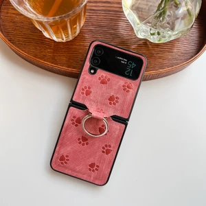 For Samsung Galaxy Z Flip3 Kedi Pençe Deseni Halka Tokası Cep Telefonu Kılıfları (Yurt Dışından)