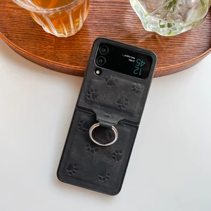 For Samsung Galaxy Z Flip4 Kedi Pençe Deseni Halka Tokası Cep Telefonu Kılıfları (Yurt Dışından)
