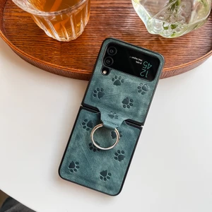 For Samsung Galaxy Z Flip4 Kedi Pençe Deseni Halka Tokası Cep Telefonu Kılıfları (Yurt Dışından)
