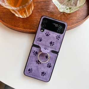 For Samsung Galaxy Z Flip3 Kedi Pençe Deseni Halka Tokası Cep Telefonu Kılıfları (Yurt Dışından)