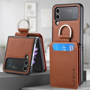 For Samsung Galaxy Z Flip4 Yüzük Lychee Deseni Cüzdan Cep Telefonu Kılıfları (Yurt Dışından)