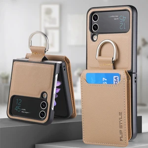 For Samsung Galaxy Z Flip4 Yüzük Lychee Deseni Cüzdan Cep Telefonu Kılıfları (Yurt Dışından)