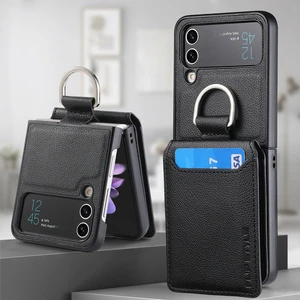 For Samsung Galaxy Z Flip4 Yüzük Lychee Deseni Cüzdan Cep Telefonu Kılıfları (Yurt Dışından)