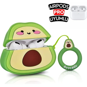 Airpods Pro Uyumlu Avokado Figürlü Koruyucu Kılıf, Darbeye Dayanıklı Kopçalı Silikon Avokado Kılıf