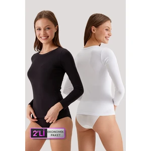 Pierre Cardin 2'li Ekonomik Paket Siyah-Beyaz 1028 Uzun Kollu Basic Pamuklu T-Shirt / Atlet Set