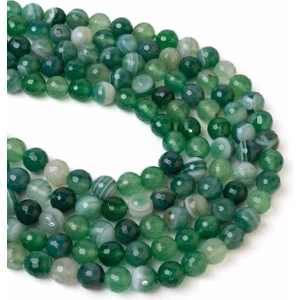 Dünya Doğal Taş 8 mm Faset Yeşil Akik Taşı Dizi