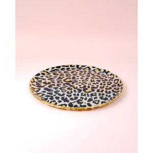 Leopar Wavy Altın Yaldızlı Cam Tepsi