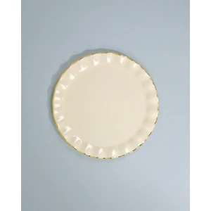 Solid Krem Wavy  Altın Yaldızlı 6 Kişilik Cam Pasta Tabağı Takımı