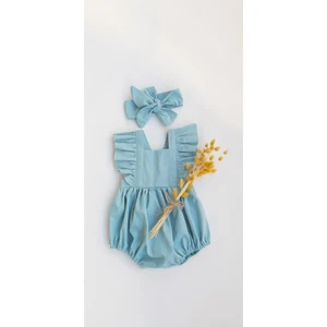 İkoko Kids Kız Bebek Mavi Ayarlanabilir Askılı Romper Takım