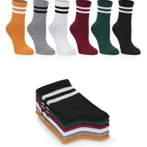 Ozzy Socks Kadın 6'lı Karışık Renk Çizgili Kolej Tenis Çorabı