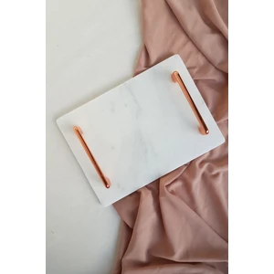 IOA Design Nergis Gerçek Ince Mermer Damat Kahvesi Tepsisi 28X20 cm - Rose Gold Kulp