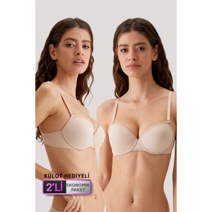Pierre Cardin 2'li Ekonomik Paket Ten-Ten 6015 Milan Push Up Dolgulu Micro T-Shirt Sütyen Seti Slip Hediyeli