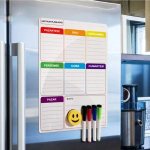 Haftalık Magnet Planlayıcı , 35X50 cm Katlanabilir Silinebilir Mıknatıslı Yazı Tahtası + 3 Kalem