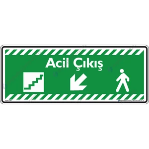 İsg Tabelam Acil Çıkış Sol Aşağıya Ok/30x12cm/fosforlu etiket
