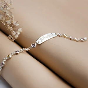 Satürn Silver 925 Ayar Gümüş İsimli Bebek Çocuk Bileklik Künye Zirkon Taşlı