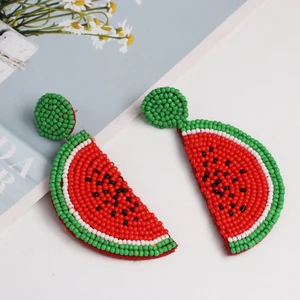 QiQi Store Boncuklu Dangle Damla Küpe Kadın Kız Karpuz Meyve Kolye Yaz Bahar Için (Yurt Dışından)