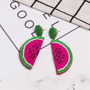 QiQi Store Boncuklu Dangle Damla Küpe Kadın Kız Karpuz Meyve Kolye Yaz Bahar Için (Yurt Dışından)