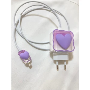 Apple Yeni Nesil Şarj Başlık ve Kablo Koruyucu Seti Purple Lovely Tasarımlı