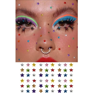 BP Tattoo Renkli Yıldız Yüz ve Vücut Taşı Face Gems 56 Parça