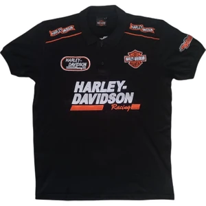 Harley Davidson Erkek Polo Yakalı Harley Davidson Baskılı Aplikeli Kısa Kollu Siyah Tişört Etp-Hd