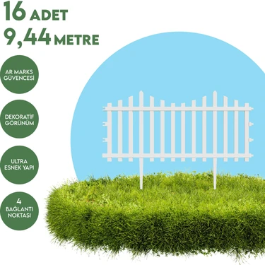 Armarks 16 Adet 9,44 Metre Plastik Bahçe Çiti, Plastik Dekoratif Bahçe Çiti, 59 cm Bahçe Çiti,