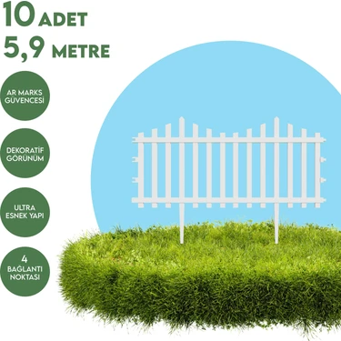 Armarks 10 Adet 5,9 Metre Plastik Bahçe Çiti, Plastik Dekoratif Bahçe Çiti, 59 cm Bahçe Çiti, Beyaz
