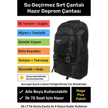 Lacheln Mega Plus Solar Paket Tam Kapsamlı Hazır Deprem Çantası  Afad Akut Için 3 4 5 Kişilik Çanta