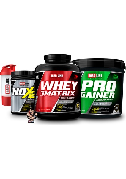 Hardline Whey 3Matrix 2300 Gr + Progainer 5000 Gr + Nox 2 Kombinasyonu