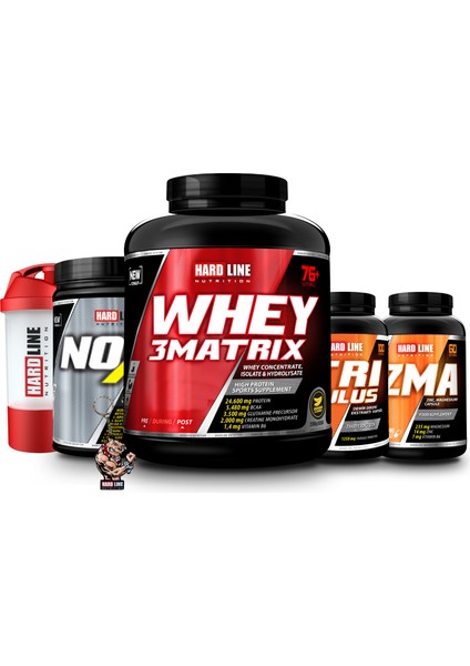 Hardline Whey 3 Matrix 2300 gr + Nox 2 + Tribulus + Zma Kombinasyonu