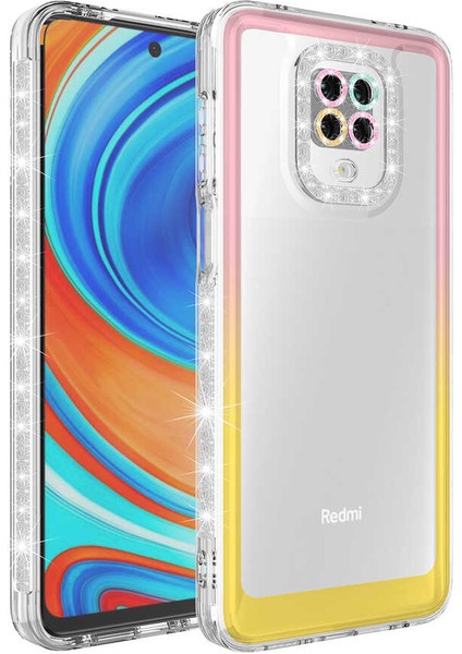 Xiaomi Redmi Note 9 Pro Kılıf Simli ve Renk Geçiş Tasarımlı Lens Korumalı Park Kapak