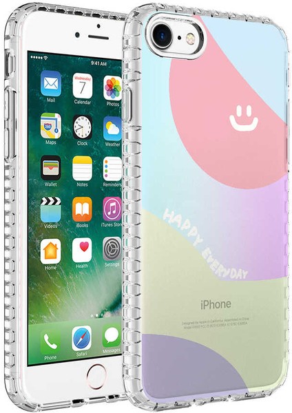 Apple iPhone Se 2022 Kılıf Airbag Kenarlı Renkli Desenli Silikon Elegans Kapak