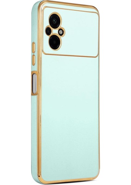 Xiaomi Poco M5 Kılıf Kenarı Gold Şeritli Arkası Parlak Silikon Kapak Bark