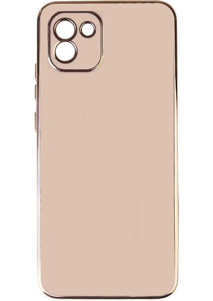 Samsung Galaxy A03 Kılıf Kenarı Gold Şeritli Arkası Parlak Silikon Kapak Bark