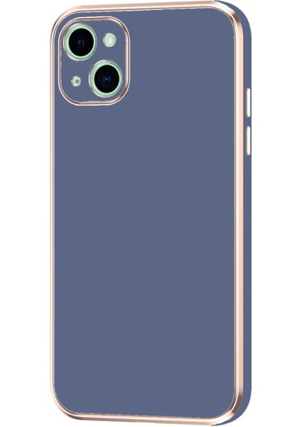 Apple iPhone 14 Plus Kılıf Kenarı Gold Şeritli Arkası Parlak Silikon Kapak Bark