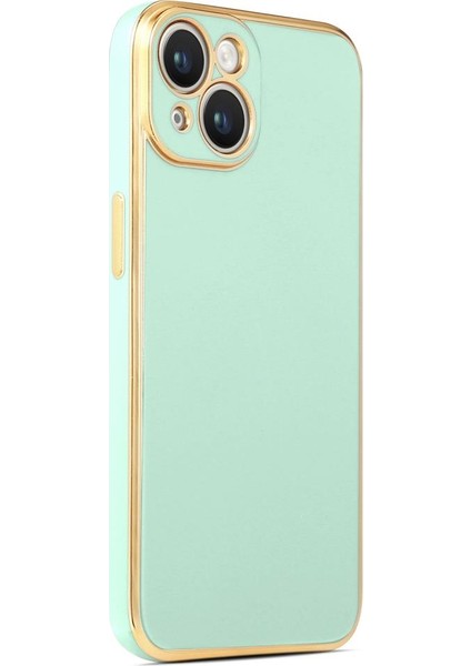 Apple iPhone 14 Kılıf Kenarı Gold Şeritli Arkası Parlak Silikon Kapak Bark fiyatları