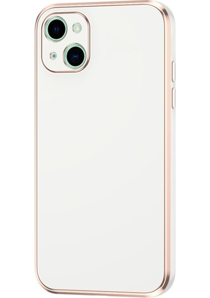 Apple iPhone 14 Kılıf Kenarı Gold Şeritli Arkası Parlak Silikon Kapak Bark