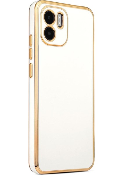 Xiaomi Redmi A1 Kılıf Kenarı Gold Şeritli Arkası Parlak Silikon Kapak Bark