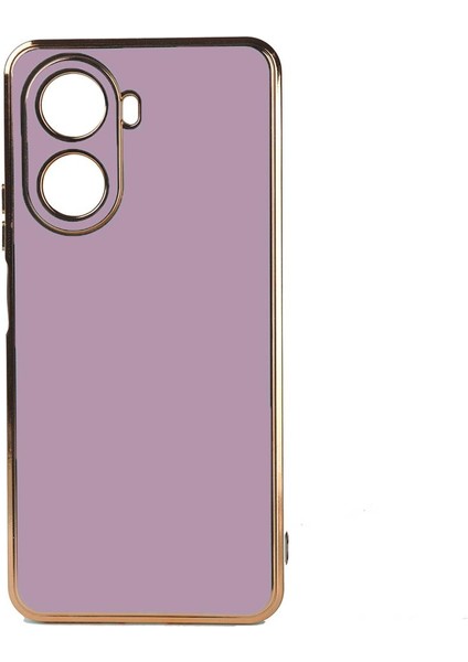 Huawei Nova 10 Se Kılıf Kenarı Gold Şeritli Arkası Parlak Silikon Kapak Bark