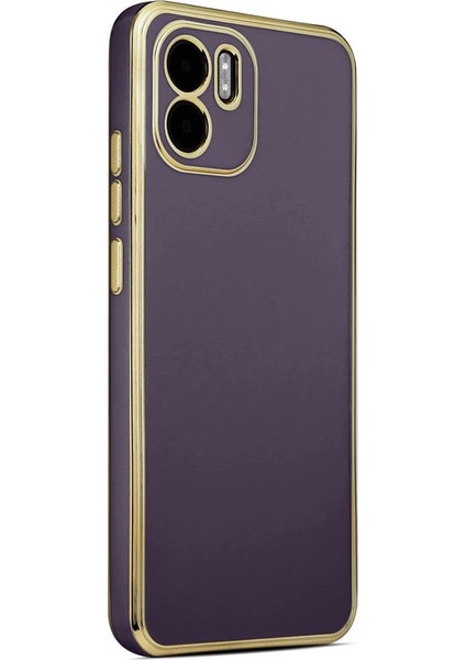 Xiaomi Redmi A1 Kılıf Kenarı Gold Şeritli Arkası Parlak Silikon Kapak Bark