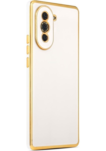 Huawei Nova 10 Kılıf Kenarı Gold Şeritli Arkası Parlak Silikon Kapak Bark