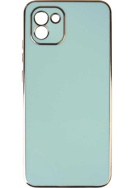 Samsung Galaxy A03 Kılıf Kenarı Gold Şeritli Arkası Parlak Silikon Kapak Bark