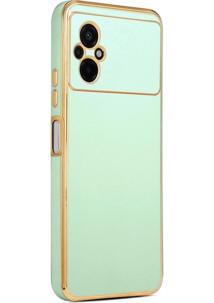 Xiaomi Poco M5 Kılıf Kenarı Gold Şeritli Arkası Parlak Silikon Kapak Bark