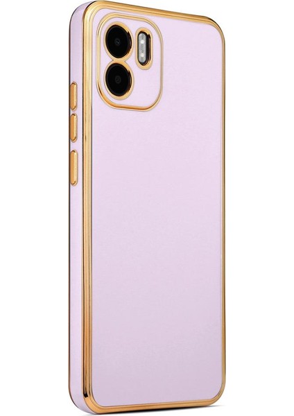 Xiaomi Redmi A1 Kılıf Kenarı Gold Şeritli Arkası Parlak Silikon Kapak Bark