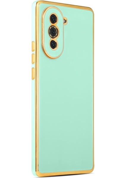 Huawei Nova 10 Kılıf Kenarı Gold Şeritli Arkası Parlak Silikon Kapak Bark