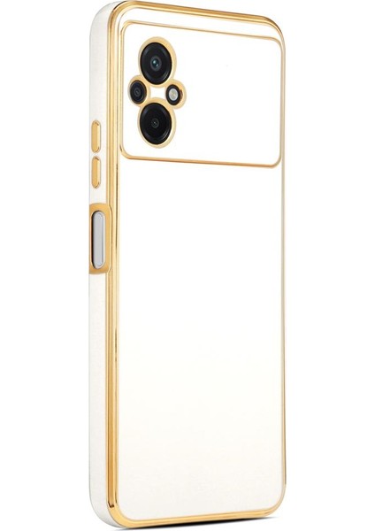 Xiaomi Poco M5 Kılıf Kenarı Gold Şeritli Arkası Parlak Silikon Kapak Bark
