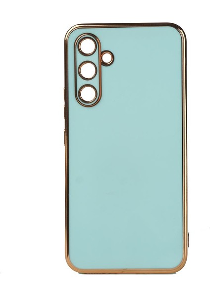 Samsung Galaxy A14 Kılıf Kenarı Gold Şeritli Arkası Parlak Silikon Kapak Bark