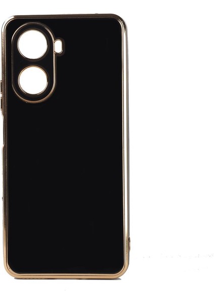 Huawei Nova 10 Se Kılıf Kenarı Gold Şeritli Arkası Parlak Silikon Kapak Bark