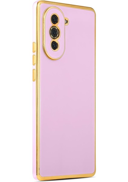 Huawei Nova 10 Kılıf Kenarı Gold Şeritli Arkası Parlak Silikon Kapak Bark